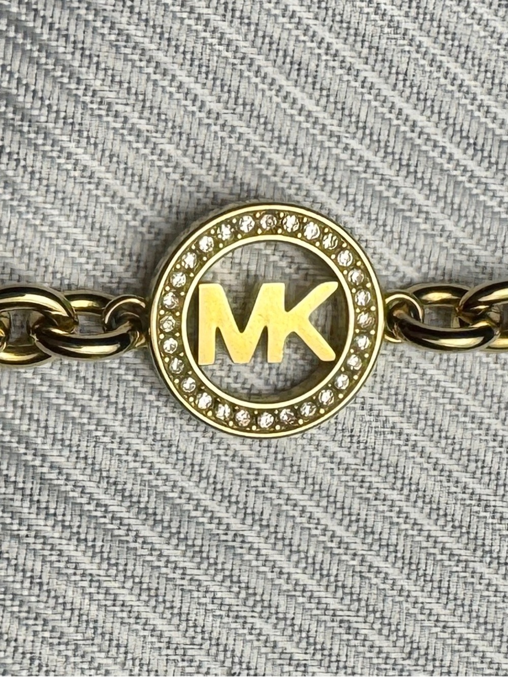 Michael Kors Fulton Gold Tone Pavé MK Logo Chain Bracelet